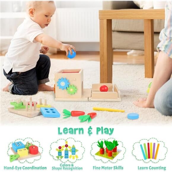 Wooden Montessori Baby Toys, Wooden Play Kit Includes Object Permanent Box - Picture 6 of 7